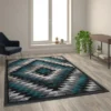 Teagan Collection Southwestern 6' X 9' Turquoise Area Rug - Olefin Rug With Jute Backing - Entryway, Living Room, Bedroom