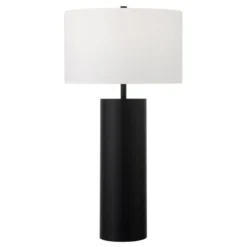 York 29.5" Tall Table Lamp With Fabric Shade In Blackened Bronze/White