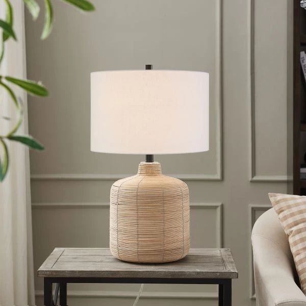 Jolina 20.5" Tall Petite/Rattan Table Lamp With Fabric Shade In Natural Rattan/White 5 Jolina 20.5" Tall Petite/Rattan Table Lamp With Fabric Shade In Natural Rattan/White - Image 5
