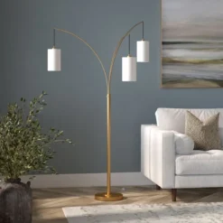 Aspen 3-Light Torchiere Floor Lamp With Fabric Shade In Brass/White -office furniture sale c3251ffc8ca0c181de7bab73cfd8e2f8a4
