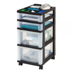 Plastic 4-Drawer Storage Cart, 26 7/16" X 12 1/16" X 14 1/4", Black -office furniture sale c330d6f7eeb5e617849951672689fc1ab7