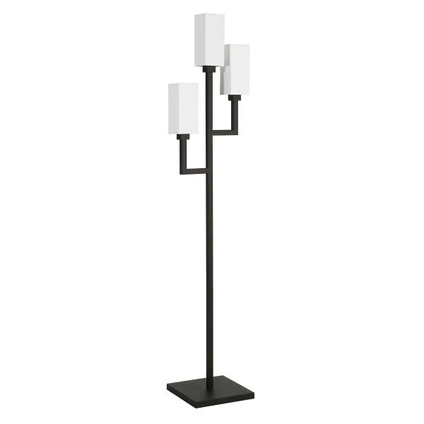 Basso 3-Light Torchiere Floor Lamp With Fabric Shade In Blackened Bronze/White 1 Basso 3-Light Torchiere Floor Lamp With Fabric Shade In Blackened Bronze/White