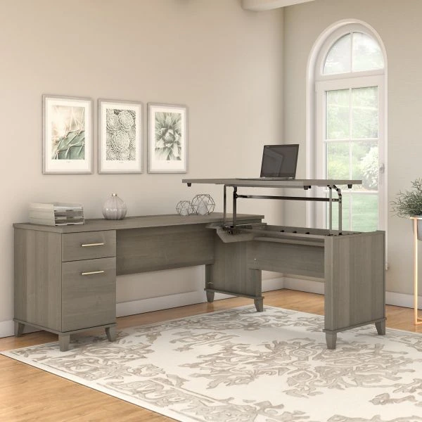 Bush Furniture Somerset 72W 3 Position Sit To Stand L Shaped Desk In Ash Gray 3 Bush Furniture Somerset 72W 3 Position Sit To Stand L Shaped Desk In Ash Gray - Image 3