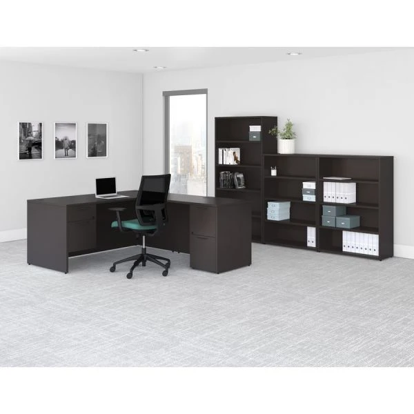 Lorell Prominence 2.0 Espresso Laminate Double-Pedestal Desk - 5-Drawer 4 Lorell Prominence 2.0 Espresso Laminate Double-Pedestal Desk - 5-Drawer - Image 4