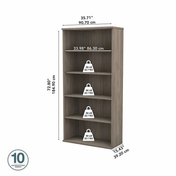 Bush Business Furniture Hybrid Tall 5 Shelf Bookcase In Modern Hickory 4 Bush Business Furniture Hybrid Tall 5 Shelf Bookcase In Modern Hickory - Image 4
