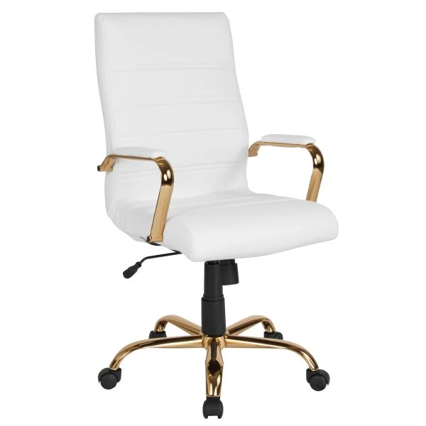 Whitney High Back White LeatherSoft Executive Swivel Office Chair With Gold Frame And Arms 2 Whitney High Back White LeatherSoft Executive Swivel Office Chair With Gold Frame And Arms - Image 2