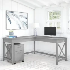 Bush Furniture Key West 60W L Shaped Desk With 2 Drawer Mobile File Cabinet In Cape Cod Gray -office furniture sale c494eca75473634bd13494532c31548230
