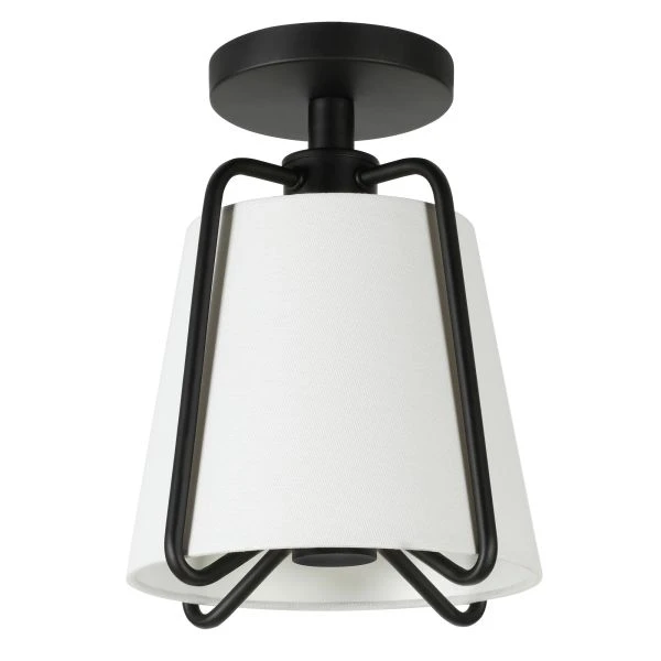 Marduk 9.5" Semi Flush Mount With Fabric Shade In Blackened Bronze/White 1 Marduk 9.5" Semi Flush Mount With Fabric Shade In Blackened Bronze/White