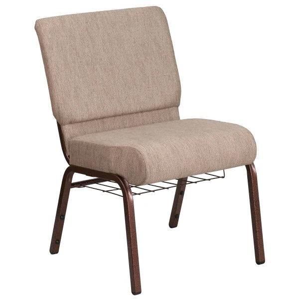 Flash Furniture HERCULES Series 21'' Wide Beige Fabric Church Chair With 4'' Thick Seat, Book Rack - Copper Vein Frame 2 Flash Furniture HERCULES Series 21'' Wide Beige Fabric Church Chair With 4'' Thick Seat, Book Rack - Copper Vein Frame - Image 2