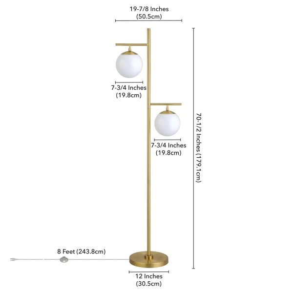 Pyrus 2-Light Floor Lamp With Glass Shades In Brass/White Milk 4 Pyrus 2-Light Floor Lamp With Glass Shades In Brass/White Milk - Image 4