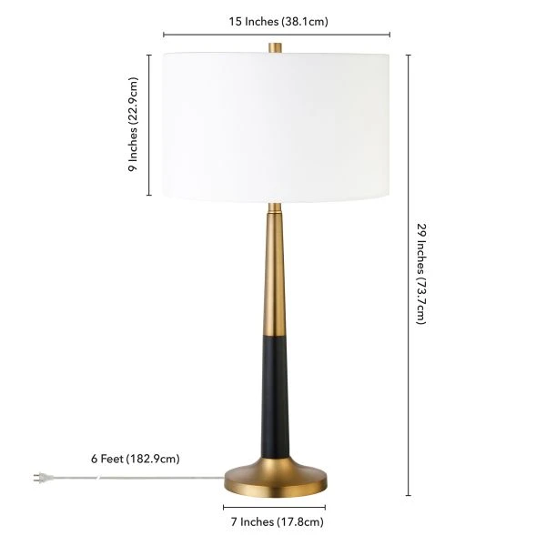 Lyon 29.75" Tall Two-Tone Table Lamp With Fabric Shade In Brass/Matte Black/White 2 Lyon 29.75" Tall Two-Tone Table Lamp With Fabric Shade In Brass/Matte Black/White - Image 2