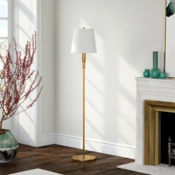 Emerson 60" Tall Floor Lamp With Fabric Shade In Brass/White 8 Emerson 60" Tall Floor Lamp With Fabric Shade In Brass/White -office furniture sale c52764a3ea8dab4650074471b449f29dc8