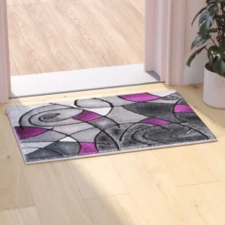 Jubilee Collection 2' X 3' Purple Abstract Pattern Area Rug - Olefin Rug With Jute Backing For Hallway, Entryway, Or Bedroom