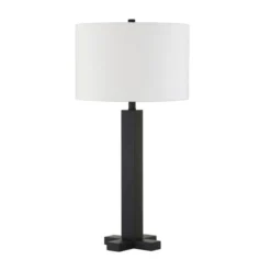 Dunand 27.25" Tall Table Lamp With Fabric Shade In Blackened Bronze/White