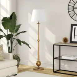 Wilmer 68" Tall Floor Lamp With Fabric Shade In Brushed Brass/White -office furniture sale c5ba2a8abf886bf9665099e6c7d89fb133