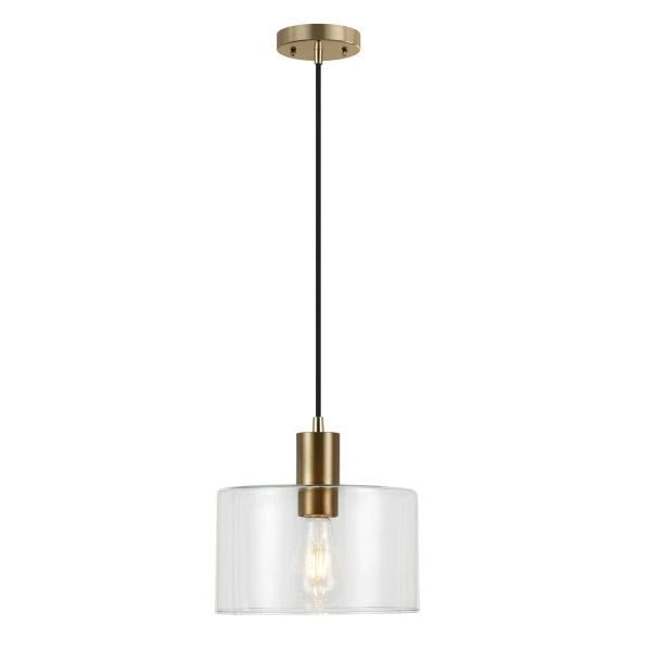 Henri 10" Wide Pendant With Glass Shade In Brass/Clear 1 Henri 10" Wide Pendant With Glass Shade In Brass/Clear