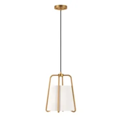 Marduk 11" Wide Pendant With Fabric Shade In Brass/White
