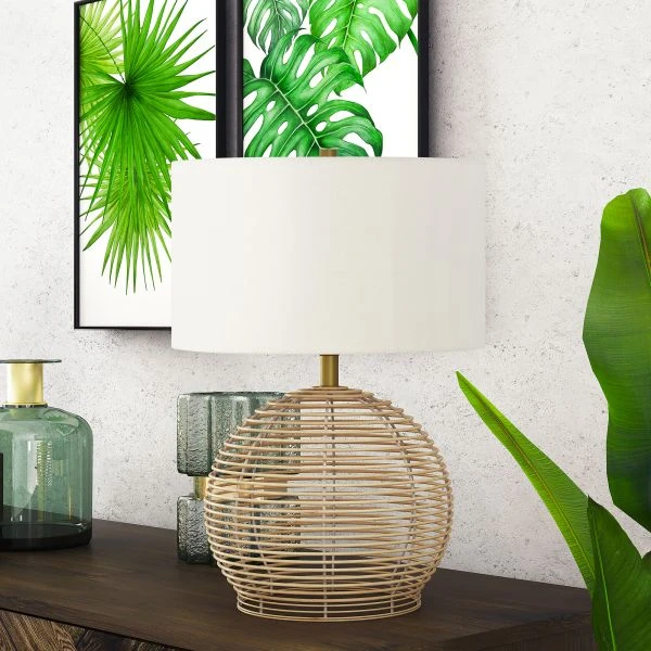 Bryn 21.5" Tall Rattan Table Lamp With Fabric Shade In Rattan/White 2 Bryn 21.5" Tall Rattan Table Lamp With Fabric Shade In Rattan/White - Image 2