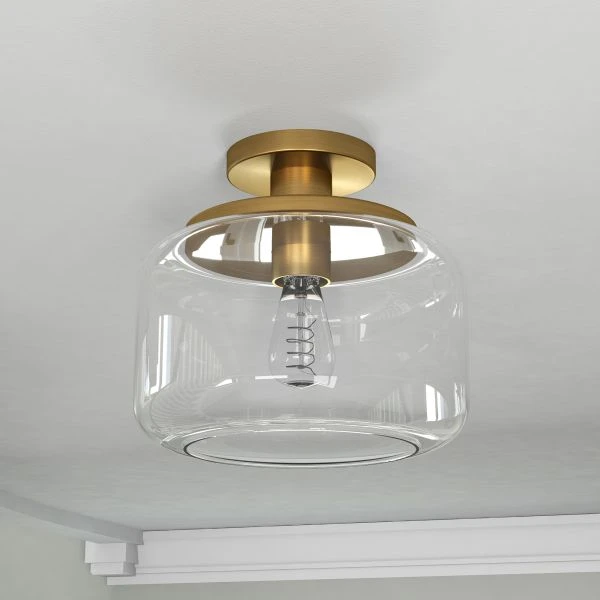 Tatum 11" Wide Semi Flush Mount With Glass Shade In Brushed Brass/Clear 5 Tatum 11" Wide Semi Flush Mount With Glass Shade In Brushed Brass/Clear - Image 5