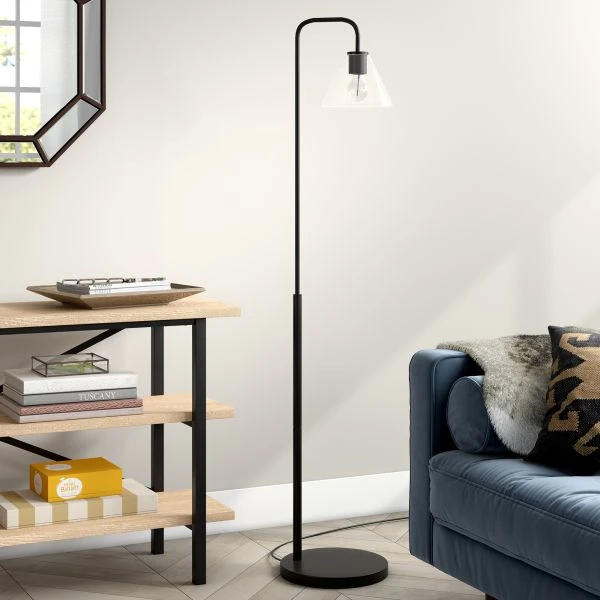 Henderson Arc Floor Lamp With Glass Shade In Blackened Bronze/Clear 2 Henderson Arc Floor Lamp With Glass Shade In Blackened Bronze/Clear - Image 2