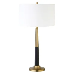 Lyon 29.75" Tall Two-Tone Table Lamp With Fabric Shade In Brass/Matte Black/White