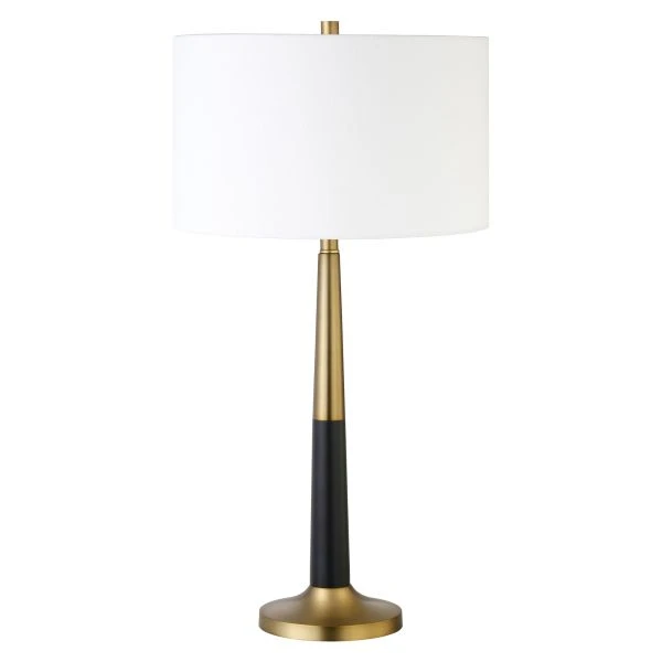 Lyon 29.75" Tall Two-Tone Table Lamp With Fabric Shade In Brass/Matte Black/White 1 Lyon 29.75" Tall Two-Tone Table Lamp With Fabric Shade In Brass/Matte Black/White