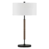 Simone 25" Tall 2-Light Table Lamp With Fabric Shade In Blackened Bronze/Rustic Oak/White