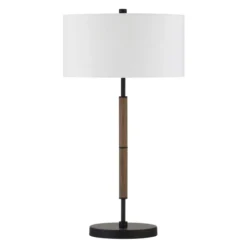 Simone 25" Tall 2-Light Table Lamp With Fabric Shade In Blackened Bronze/Rustic Oak/White