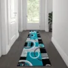 Audra Collection 2' X 7' Turquoise Geometric Abstract Area Rug - Olefin Rug With Jute Backing - Entryway, Living Room, Or Bedroom