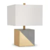 Severin 18.5" Tall Gold-Dipped Concrete Table Lamp With Fabric Shade In Gold And Concrete/White