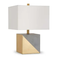 Severin 18.5" Tall Gold-Dipped Concrete Table Lamp With Fabric Shade In Gold And Concrete/White