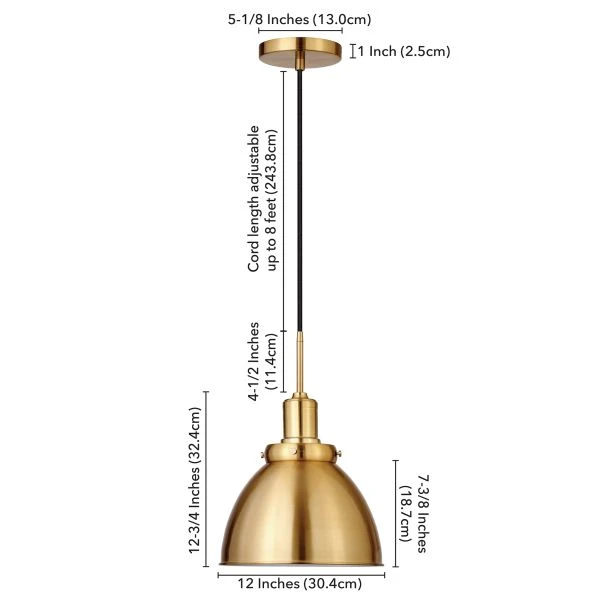 Madison 12" Wide Pendant With Metal Shade In Brass/Brass 2 Madison 12" Wide Pendant With Metal Shade In Brass/Brass - Image 2