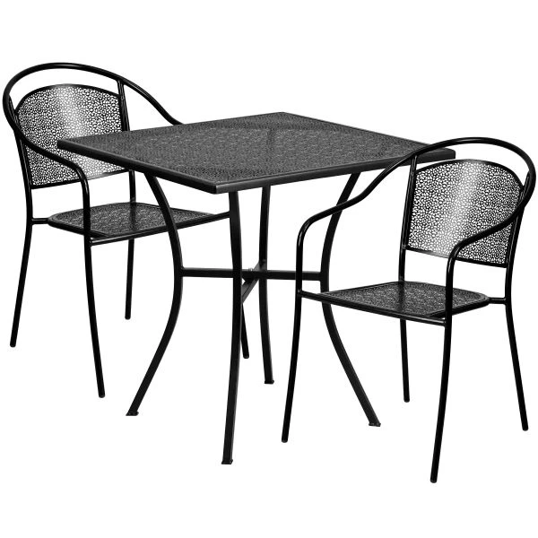 Oia Commercial Grade 28" Square Black Indoor-Outdoor Steel Patio Table Set With 2 Round Back Chairs 2 Oia Commercial Grade 28" Square Black Indoor-Outdoor Steel Patio Table Set With 2 Round Back Chairs - Image 2