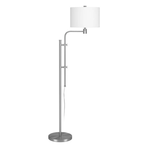 Polly Height-Adjustable Floor Lamp With Fabric Shade In Brushed Nickel/White 1 Polly Height-Adjustable Floor Lamp With Fabric Shade In Brushed Nickel/White