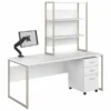 Bush Business Furniture Hybrid 72W X 30D Computer Desk With Hutch, Mobile File Cabinet And Monitor Arm In White