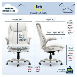 Serta Smart Layers Brinkley Ergonomic Bonded Leather High-Back Executive Chair, White/Silver -office furniture sale c78447caf2c8b8eefaa144ef2f1331cb05