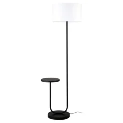 Jacinta Tray Table Floor Lamp With Fabric Shade In Blackened Bronze/White