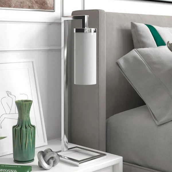 Malva 26" Tall Table Lamp With Glass Shade In Polished Nickel/White Milk 5 Malva 26" Tall Table Lamp With Glass Shade In Polished Nickel/White Milk - Image 5