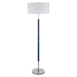 Simone 2-Light Floor Lamp With Fabric Shade In Blue/Polished Nickel/White