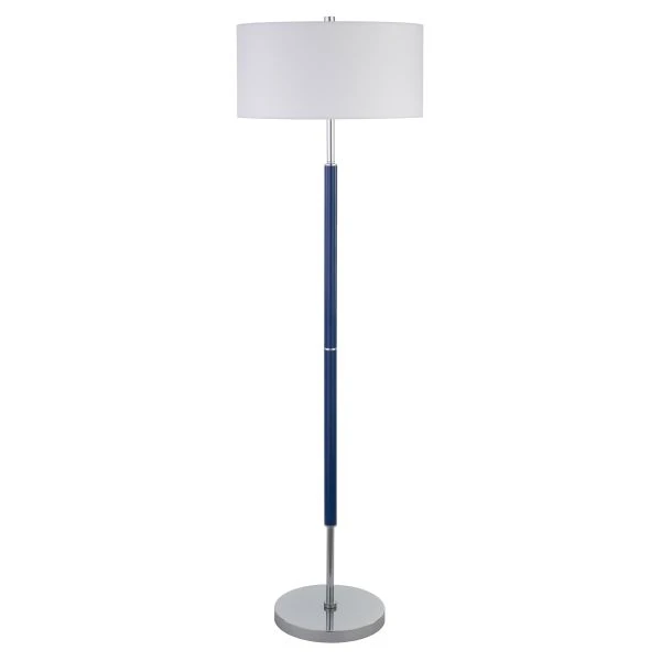 Simone 2-Light Floor Lamp With Fabric Shade In Blue/Polished Nickel/White 1 Simone 2-Light Floor Lamp With Fabric Shade In Blue/Polished Nickel/White