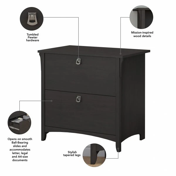 Bush Furniture Salinas 2 Drawer Lateral File Cabinet In Vintage Black 3 Bush Furniture Salinas 2 Drawer Lateral File Cabinet In Vintage Black - Image 3