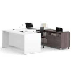 Bestar Pro-Linea U-Desk In Bark Gray & White