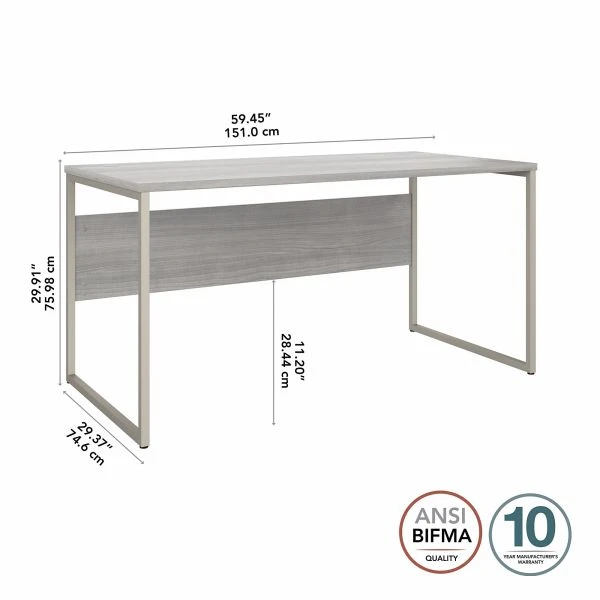 Bush Business Furniture Hybrid 60W X 30D Computer Table Desk With Metal Legs In Platinum Gray 4 Bush Business Furniture Hybrid 60W X 30D Computer Table Desk With Metal Legs In Platinum Gray - Image 4