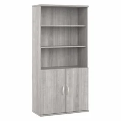 Bush Business Furniture Studio A Tall 5 Shelf Bookcase With Doors In Platinum Gray