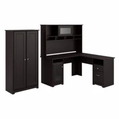 Bush Furniture Cabot L Shaped Desk With Hutch And Tall Storage Cabinet With Doors In Espresso Oak
