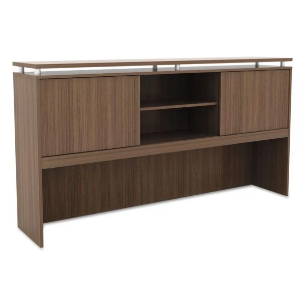 Alera Sedina Series Hutch With Sliding Doors, 72w X 15d X 42.5h, Modern Walnut 1 Alera Sedina Series Hutch With Sliding Doors, 72w X 15d X 42.5h, Modern Walnut