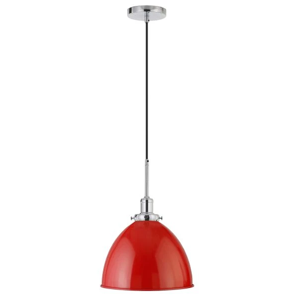 Madison 12" Wide Pendant With Metal Shade In Poppy Red/Polished Nickel/Poppy Red 1 Madison 12" Wide Pendant With Metal Shade In Poppy Red/Polished Nickel/Poppy Red