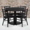 Jamie 36'' Round Black Laminate Table Set With Round Base And 4 Ladder Back Metal Chairs - Black Vinyl Seat