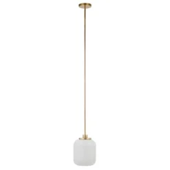 Agnolo 9.62" Wide Pendant With Glass Shade In Brass/White Milk
