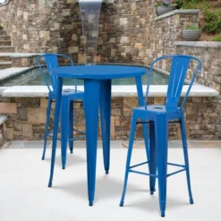 Flash Furniture 30'' Round Blue Metal Indoor-Outdoor Bar Table Set With 2 Cafe Barstools